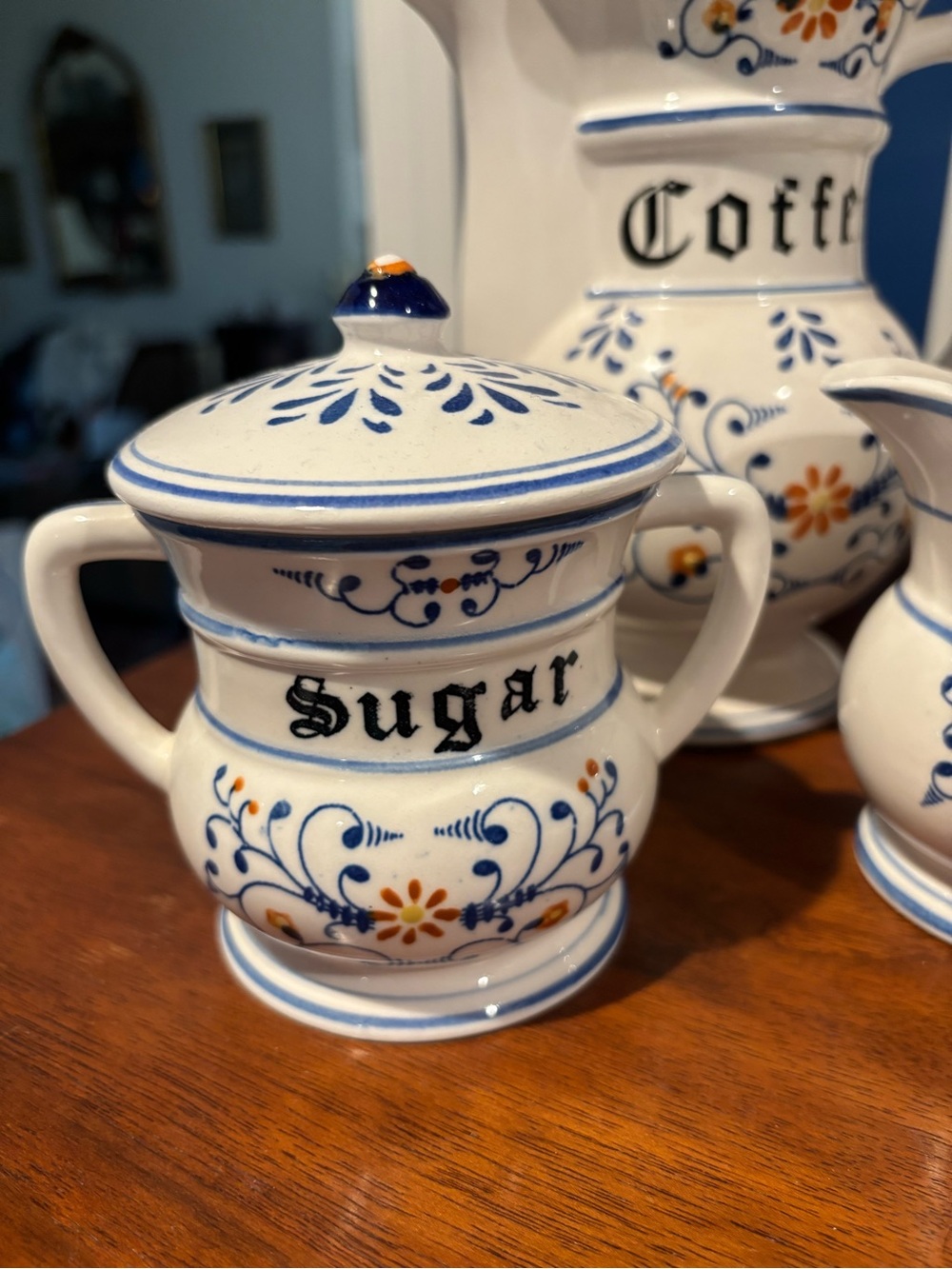 Royal Sealy Ceramic Coffee Sugar Cream Set - Blue & Orange Floral - Picture 6 of 6